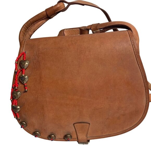 Vintage Leather Saddle Bag Hand Embellished Brown Southwestern Sterling Hardware - Picture 1 of 15